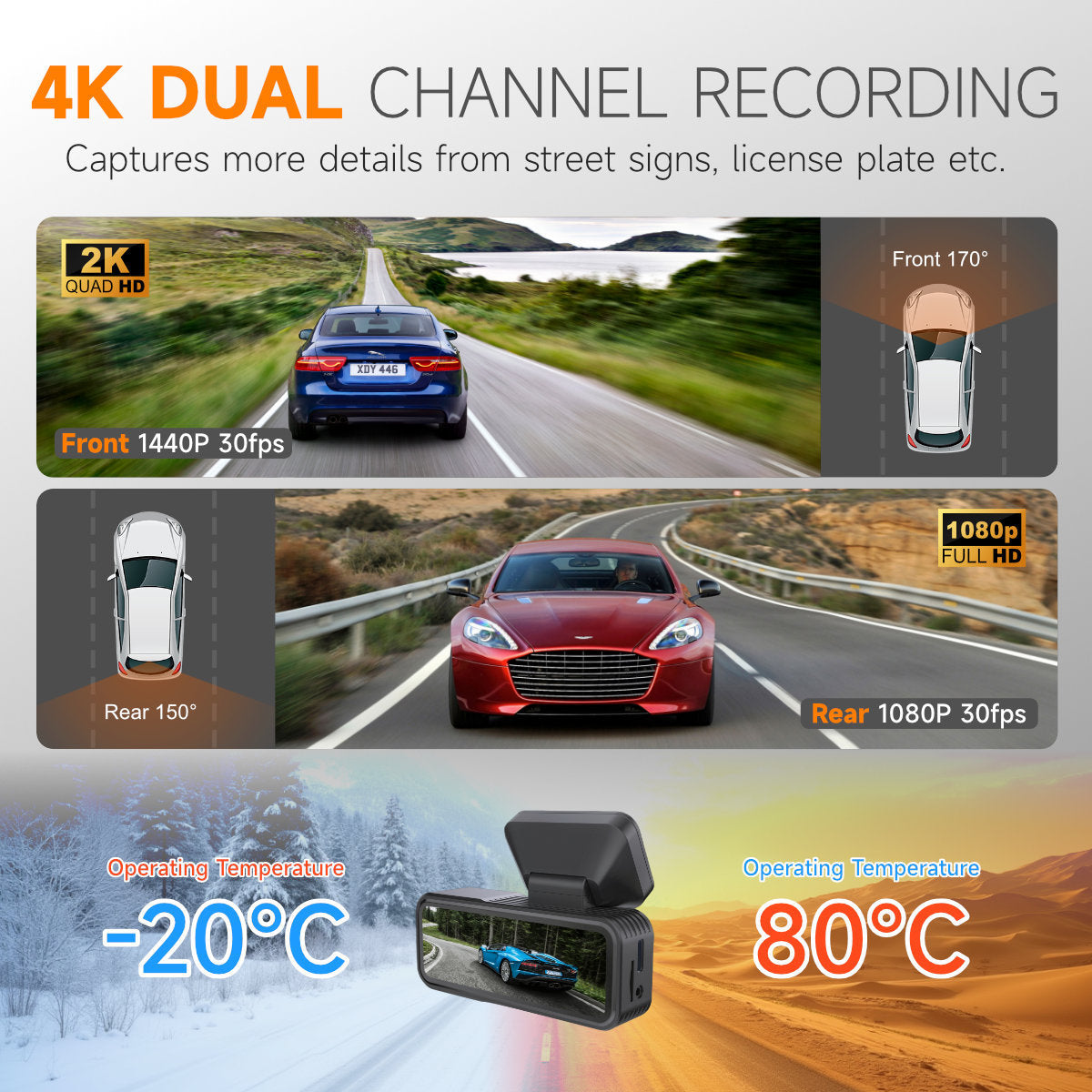 Enregistreur de conduite Night Vision HD 4K 5Gwifi Dash Cam