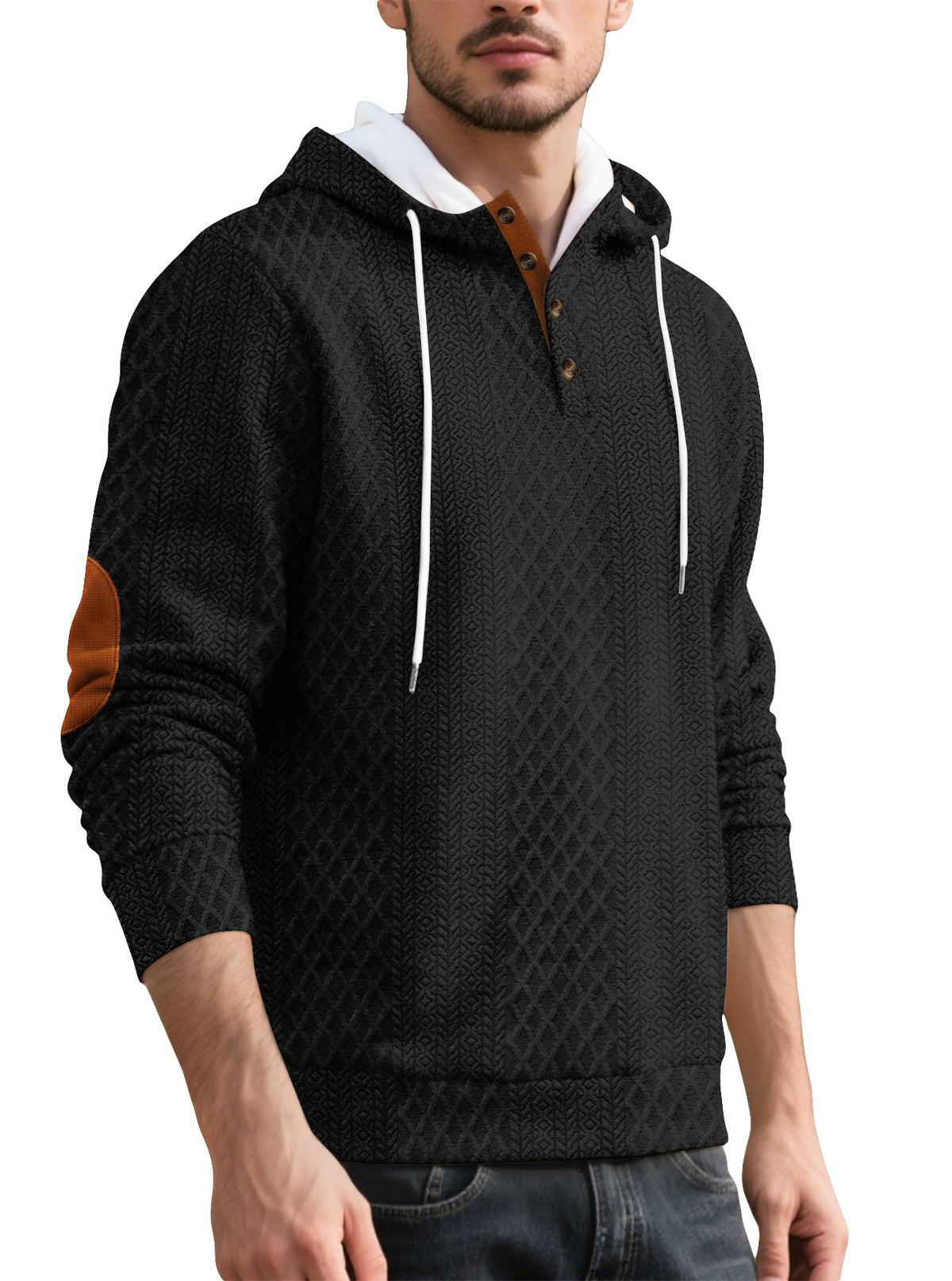 Pull casual homme européen et américain Jacquard Broderie à capuche couleur solide