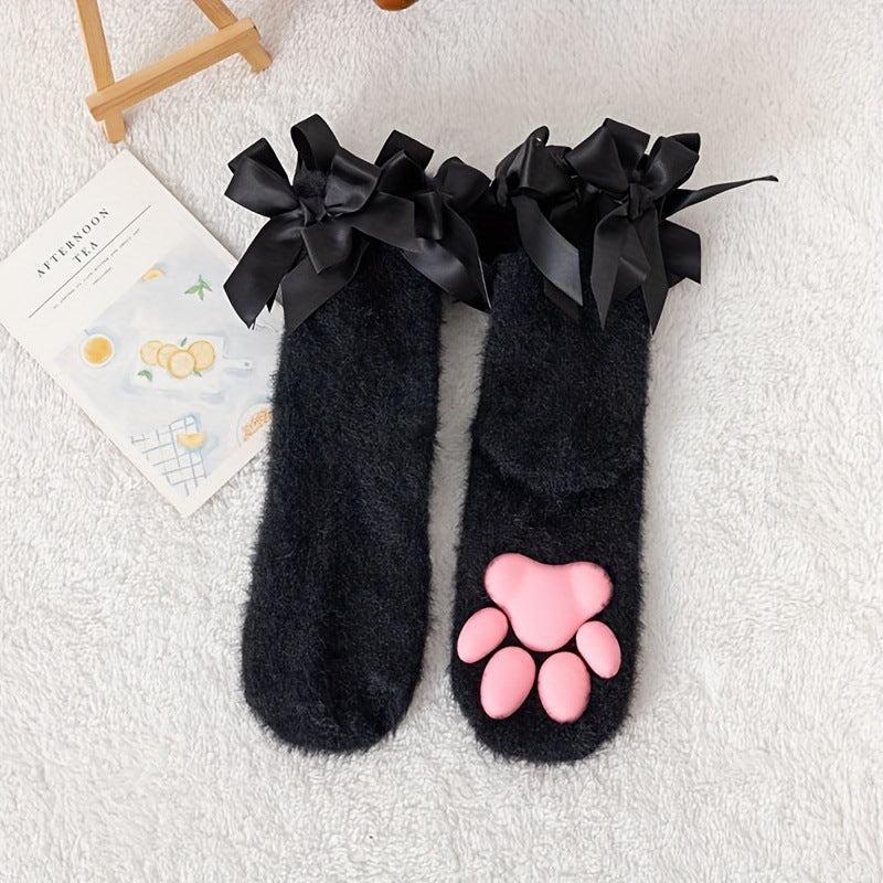Chaussettes à griffe de chat 3D Femmes Fuite de corail Chaussettes mi-calf pour l'automne et l'hiver
