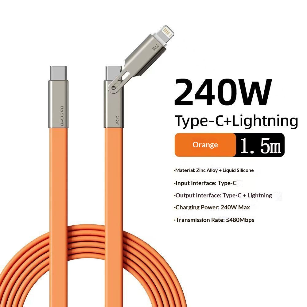 Câble de recharge 2-en-1 multiprotocole 240W entièrement compatible avec la silicone