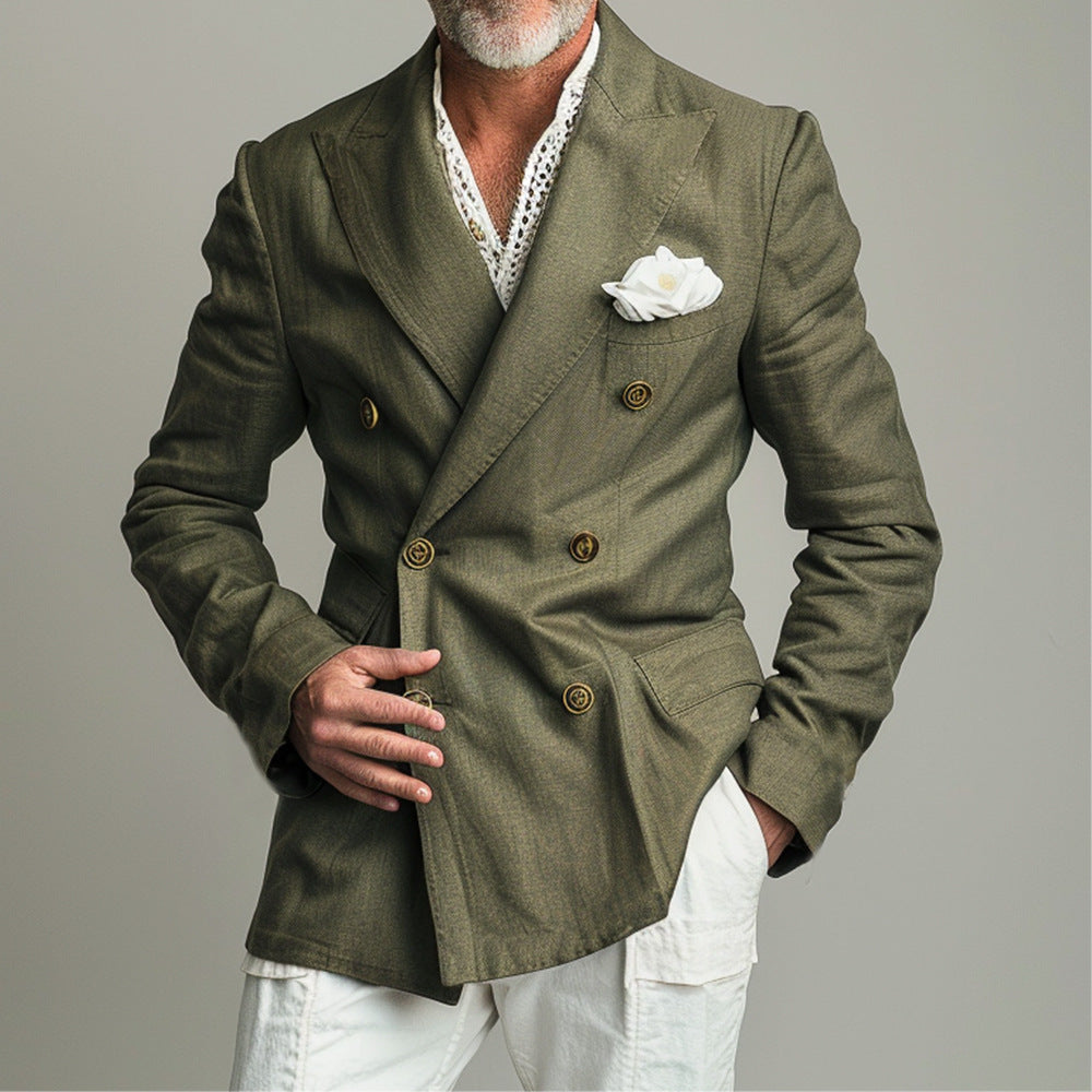 Veste de costume à manches courtes à deux bras pour hommes style britannique