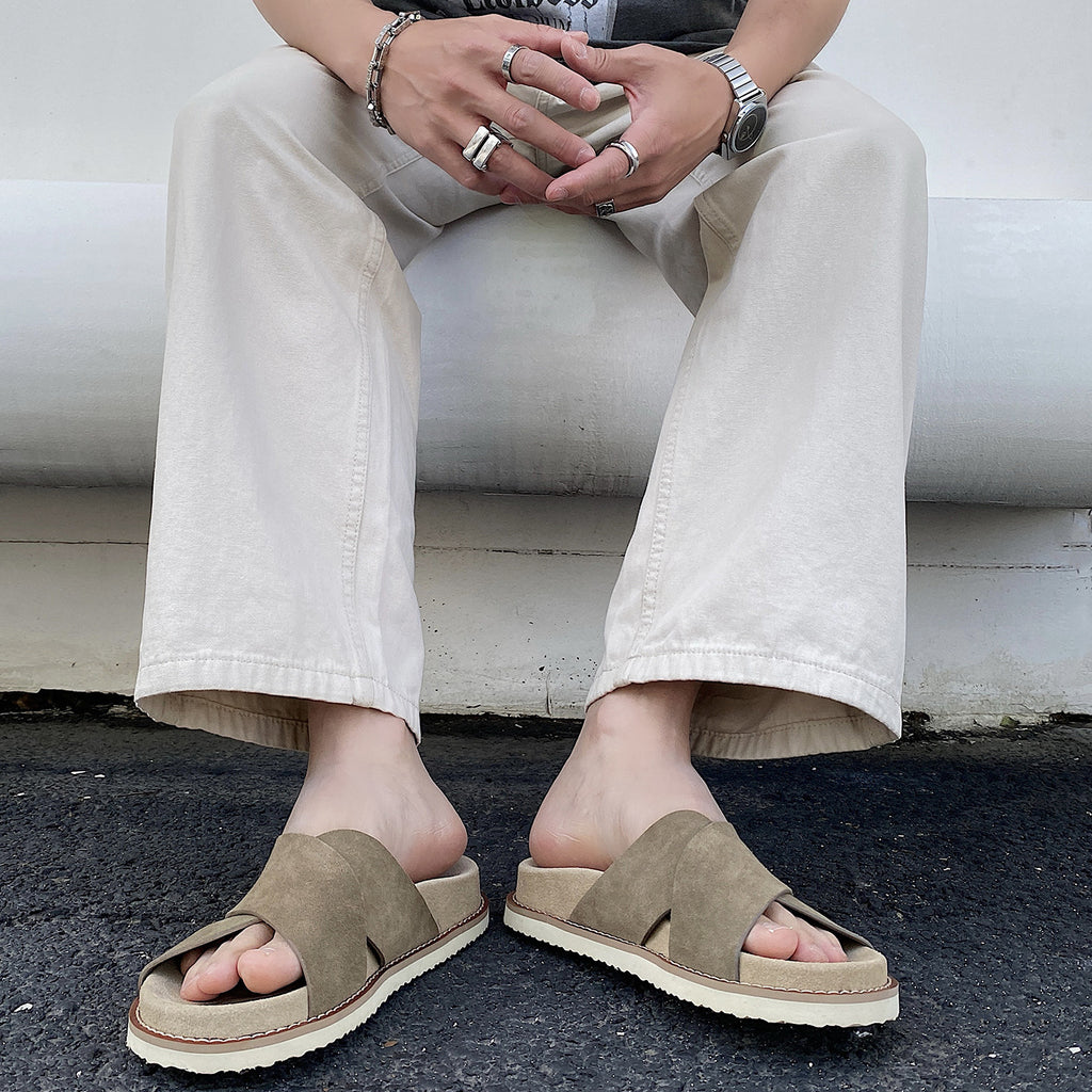 Shiny Cow Suede Summer Men's Genuine Leather