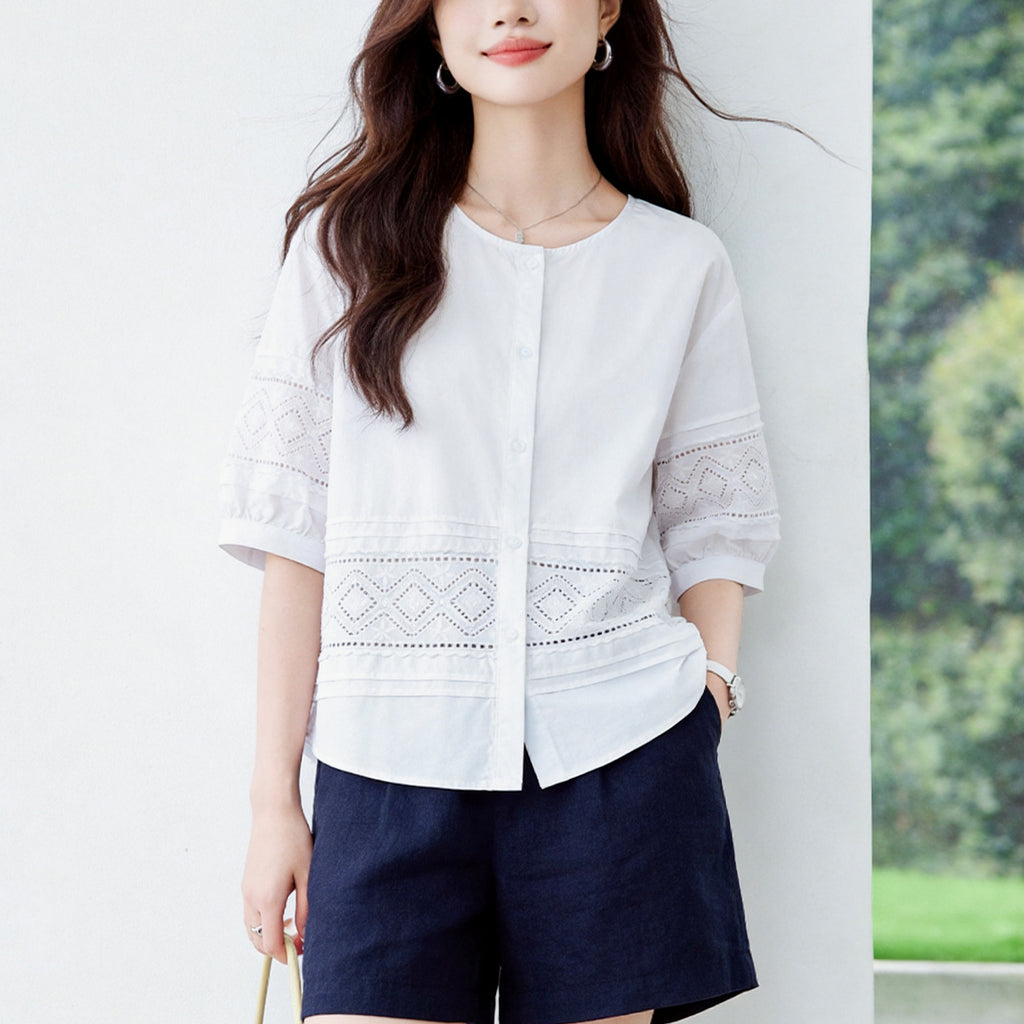 Women Loose-fit Figure-flatter Bohemian-style Jacquard Blouse