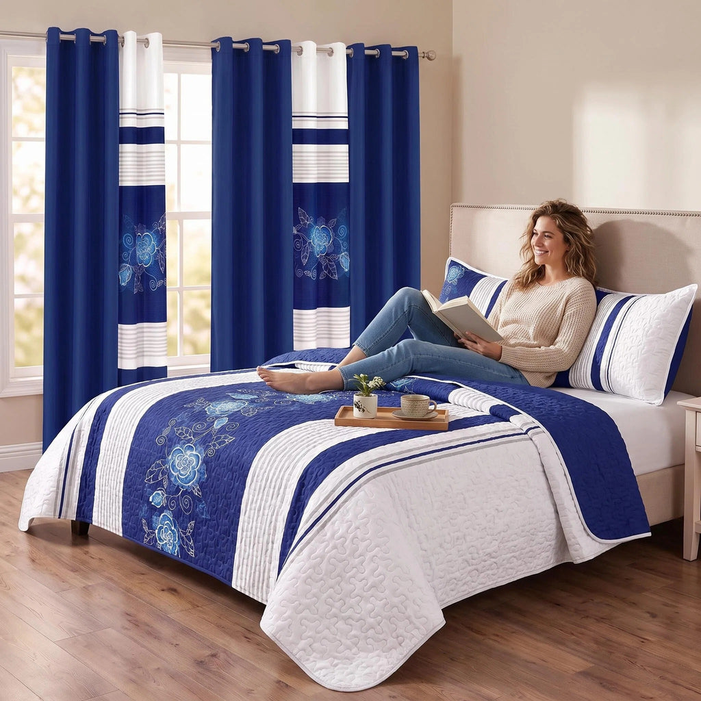 Couche de lit et d'un rideau bleu profond 9 pièces