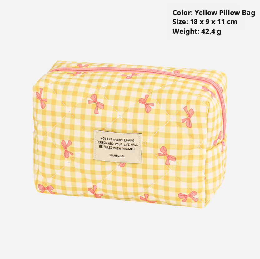 Sac cosmétique matelassé arc-jaune-17 * 9 * 9cm-polyester-1 pièce