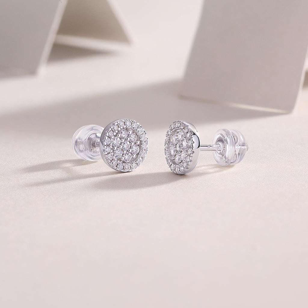 S925 Boucles d'oreilles rondes en argent sterling Halo Sterling