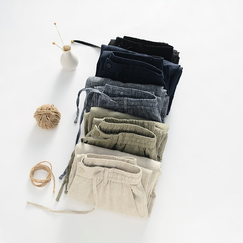 Pantalons en lin respirant à la taille moyenne