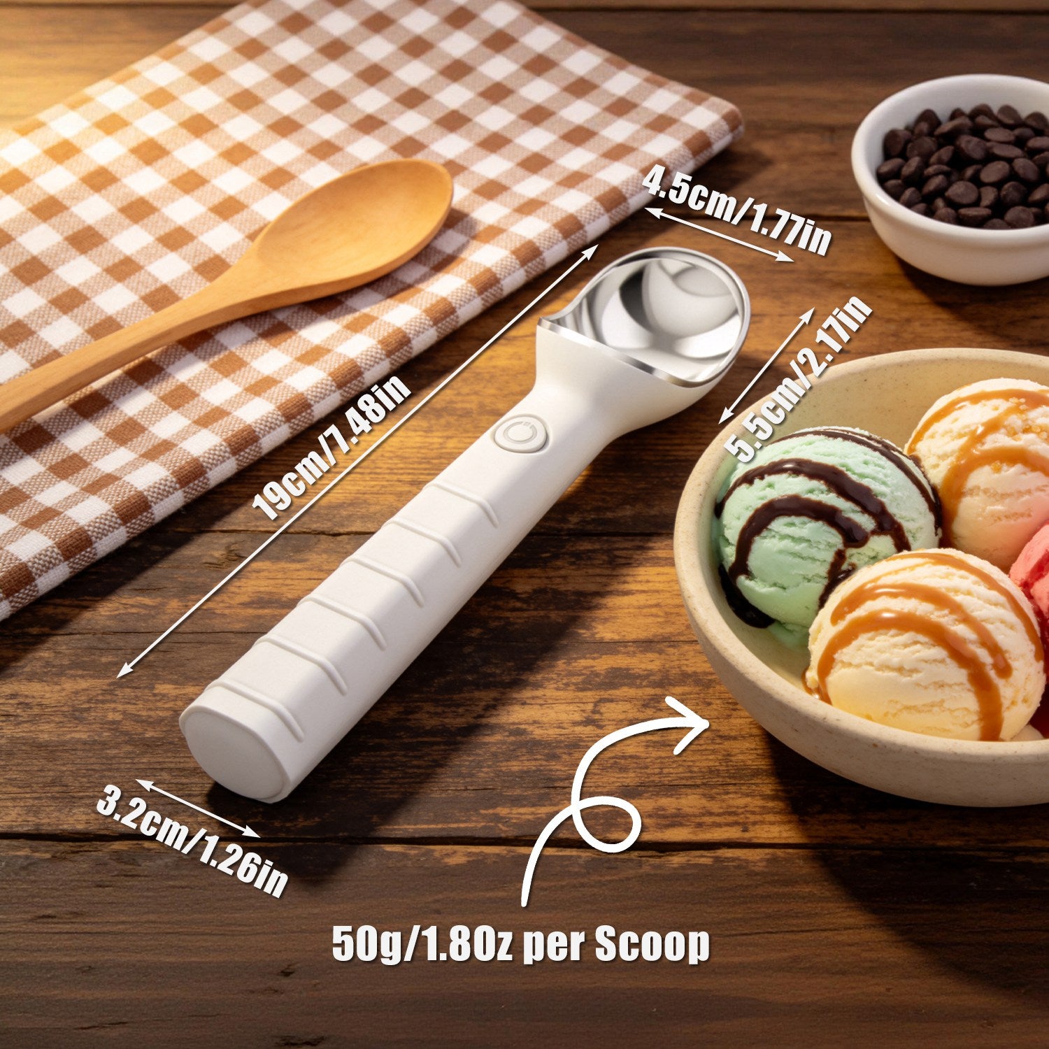 1Set Chaud crème glacée Scoop électrique rechargeable crème glacée Scooper IP66 étanche 45S Fa