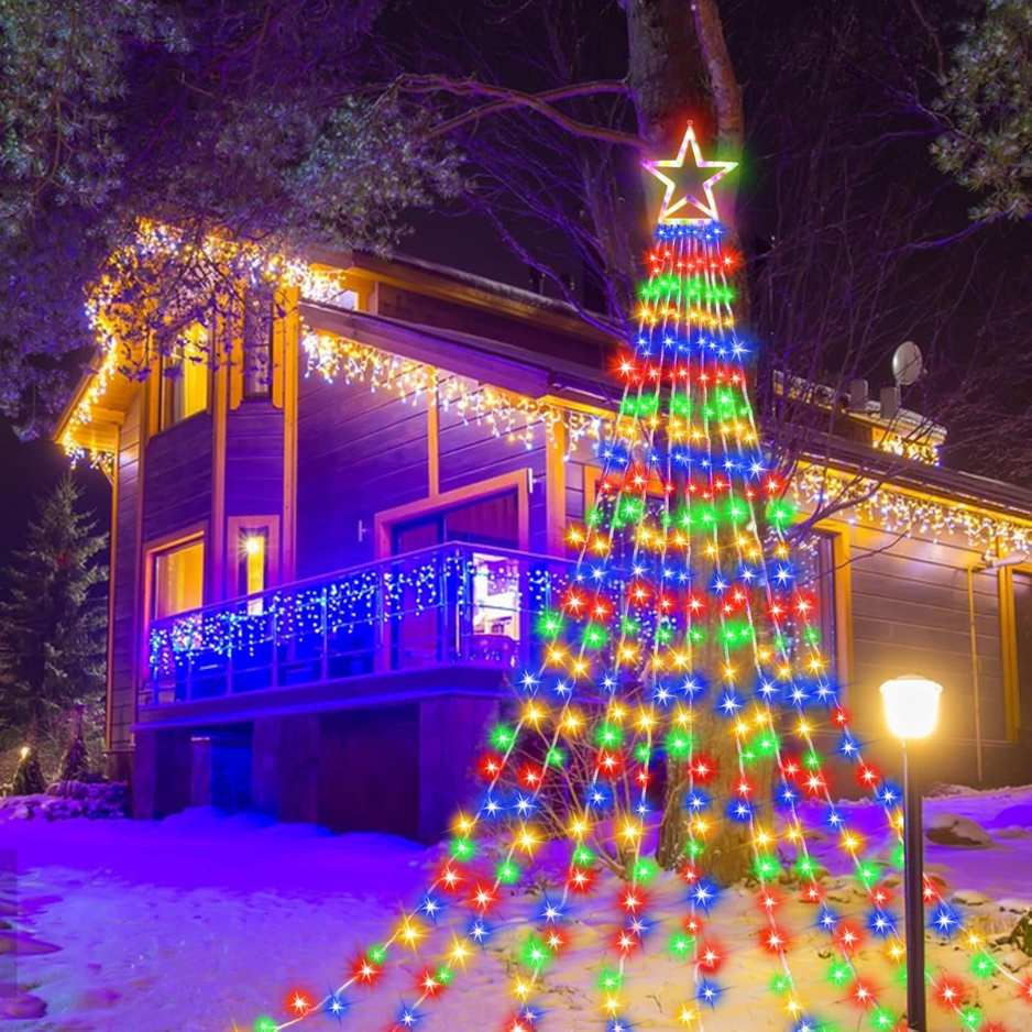 Décorations de Noël Star String Lights 320 LEDs Outdoor Waterfall Tree Lights Avec 13 à