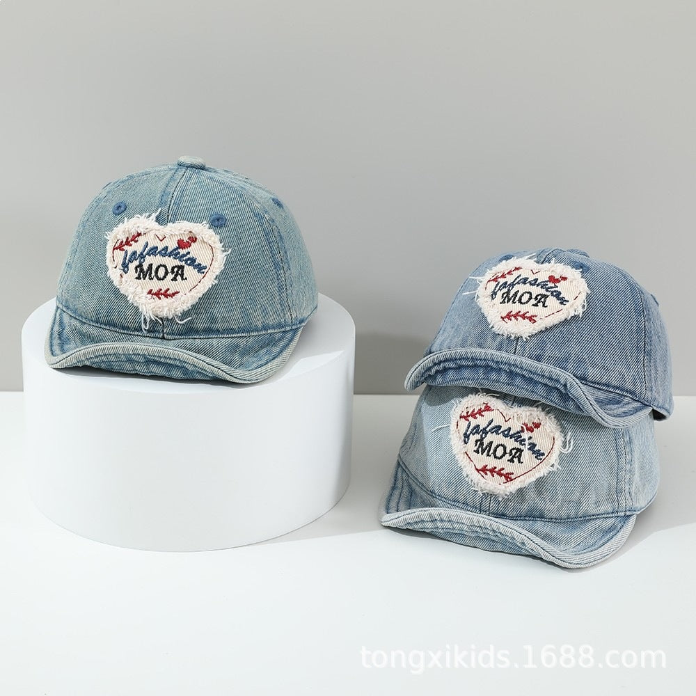 Tissu de patch en forme de cœur, frayé pour enfants Lavé et décontraction réglable rétro Casual