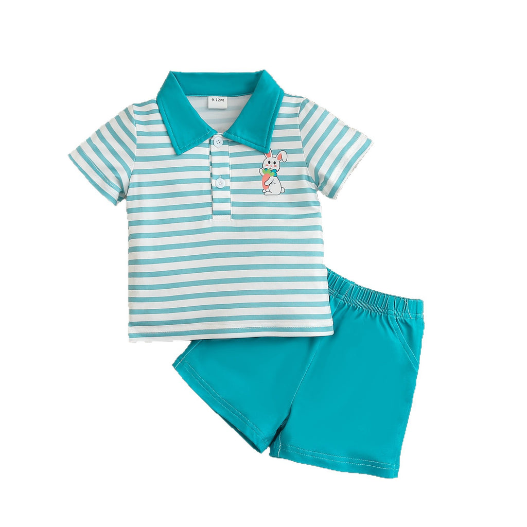 Rabbit Striped Band Short Sleeve Top and Shorts