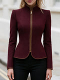 European And American Stand Collar Zip-up Short Jacket