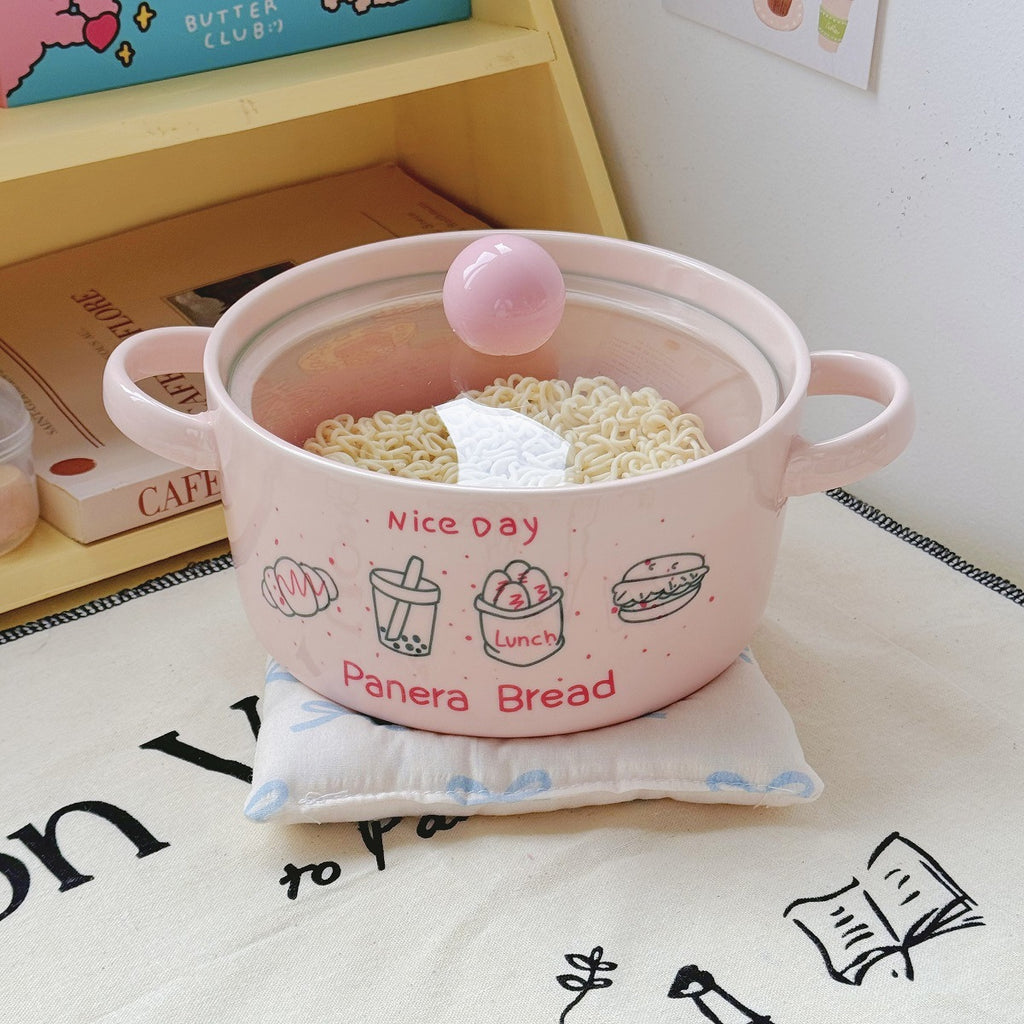 Couvercle à double poignée en céramique anti-calcaire Instant Noodle Bowl