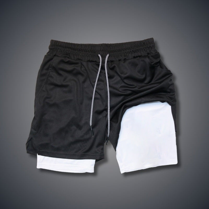 Short casual respirant double-layer homme avec un faux design à deux pièces