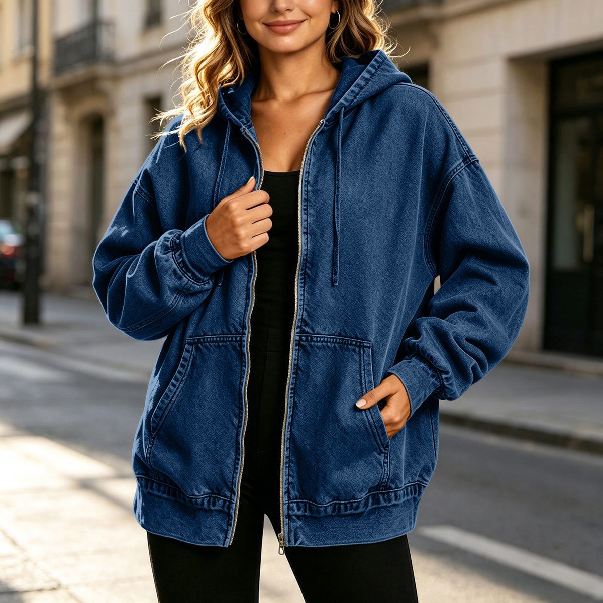 Manteau Veste de Denim de style long pour femmes