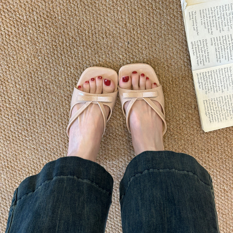 Sandales de talons d'orteils à la française Bow Square