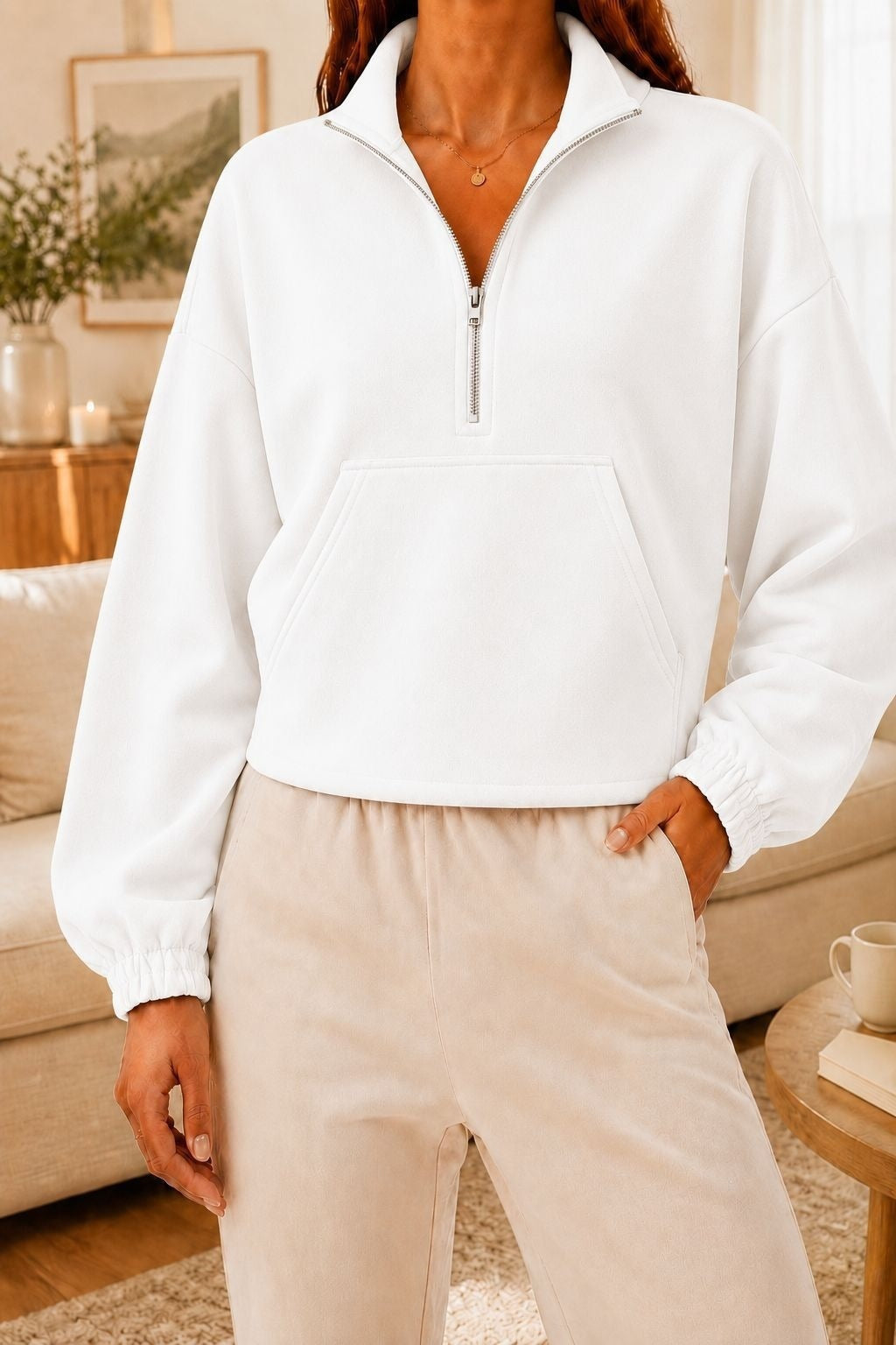 Hoodie de lapelle à half-zip avec un ajustement relaxant et des manches longues