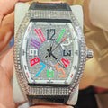 En forme de barrique Minimalist Wristwatch Bracelet en cuir Diamond Accents Quartz Montre