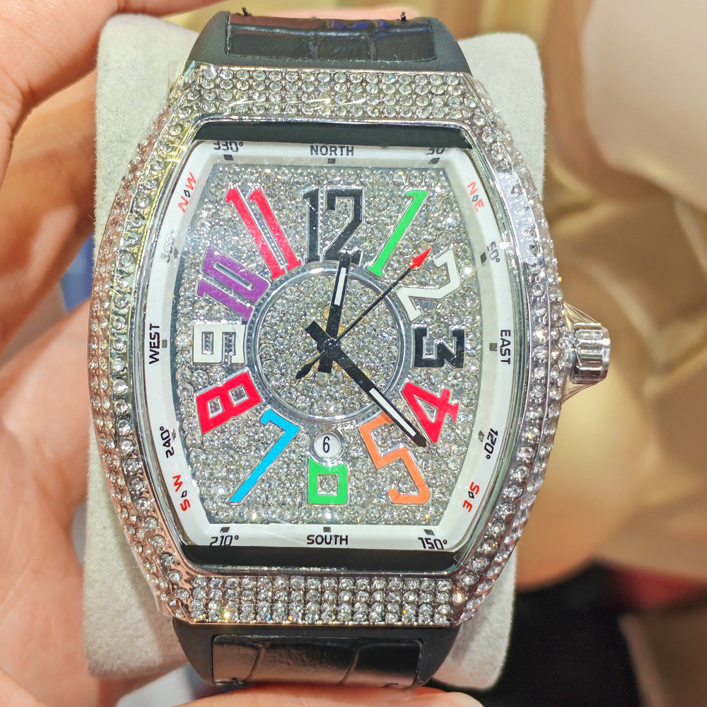 En forme de barrique Minimalist Wristwatch Bracelet en cuir Diamond Accents Quartz Montre