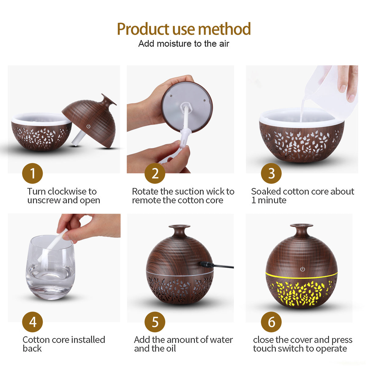 Accueil Portable Mini Diffuseur d'arôme creux Humidificateur