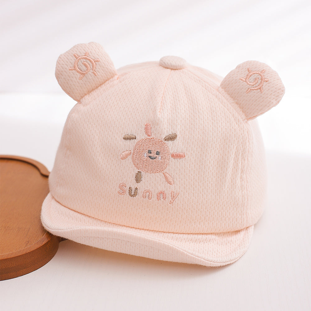 Été bébé Mesh respirant ombre au soleil doux bordé chapeau avec brodé petit soleil et trois