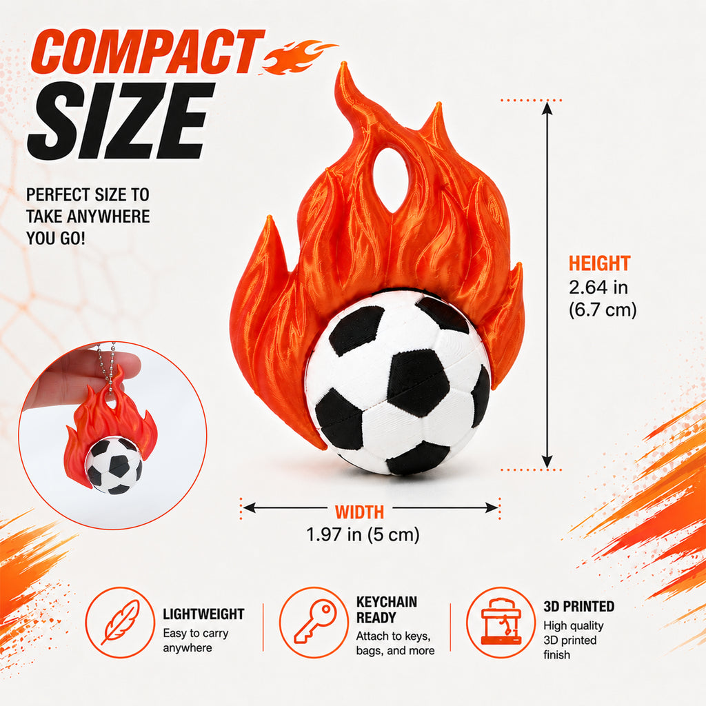 3D imprimé Flame Soccer Ball Porte-clés Sac à dos sport Pendentif