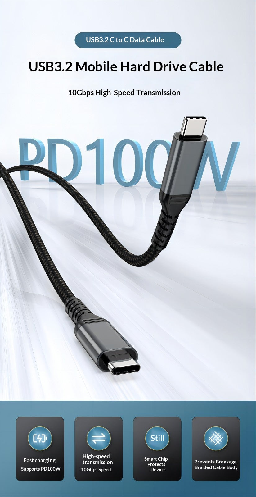 Câble de données de type C double tête SSD M2