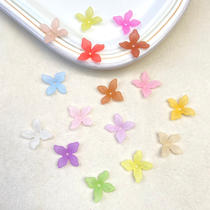 Perles de fleurs acryliques 4-Petal givrées