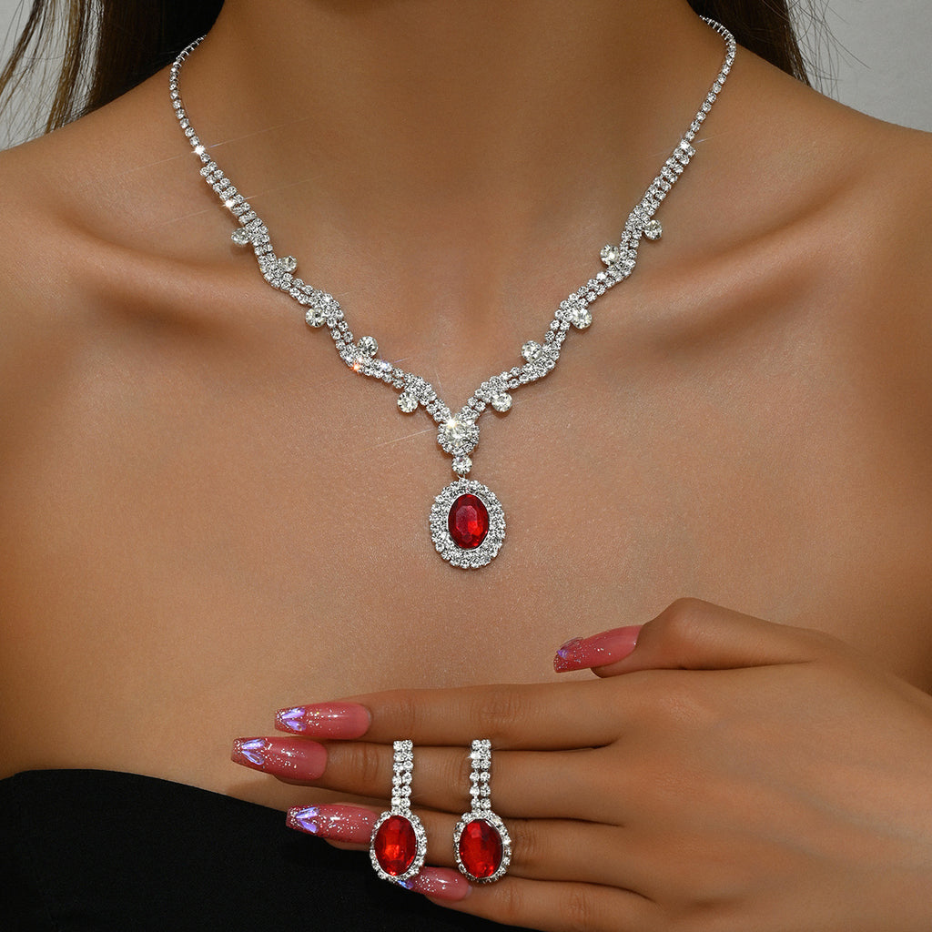 Femmes Simulated Emerald Oval Halo CZ 2Pcs Ensemble de bijoux