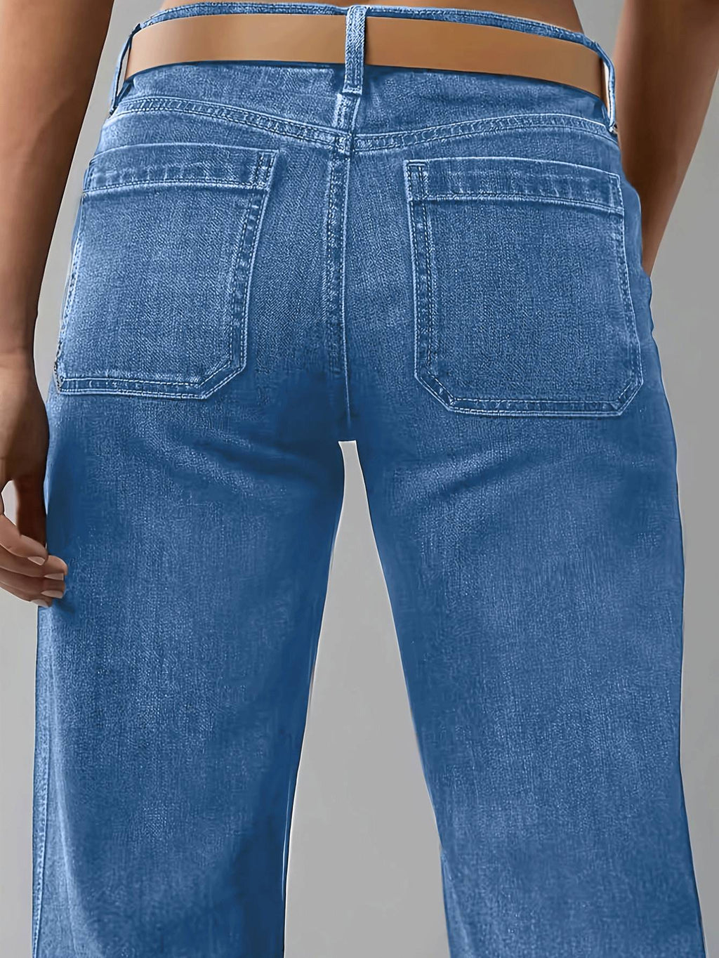 Vintage bleu lavé Cargo large jambe pantalons de denim haute montée deux poches avant perdu rétro