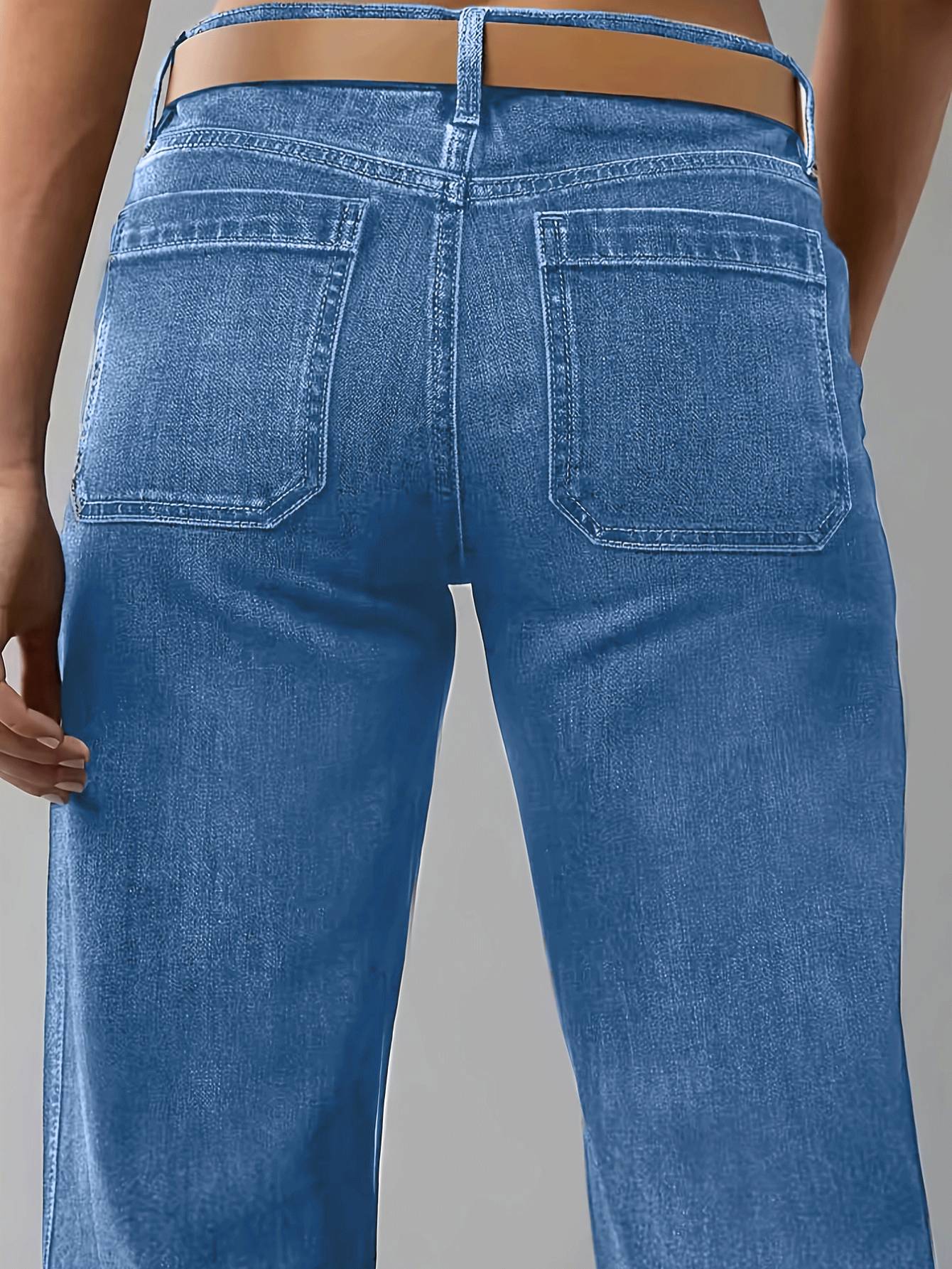 Vintage bleu lavé Cargo large jambe pantalons de denim haute montée deux poches avant perdu rétro
