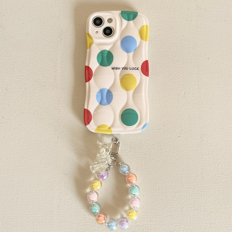 Boîtier de téléphone couleur Polka Dot Chaîne Lanyard