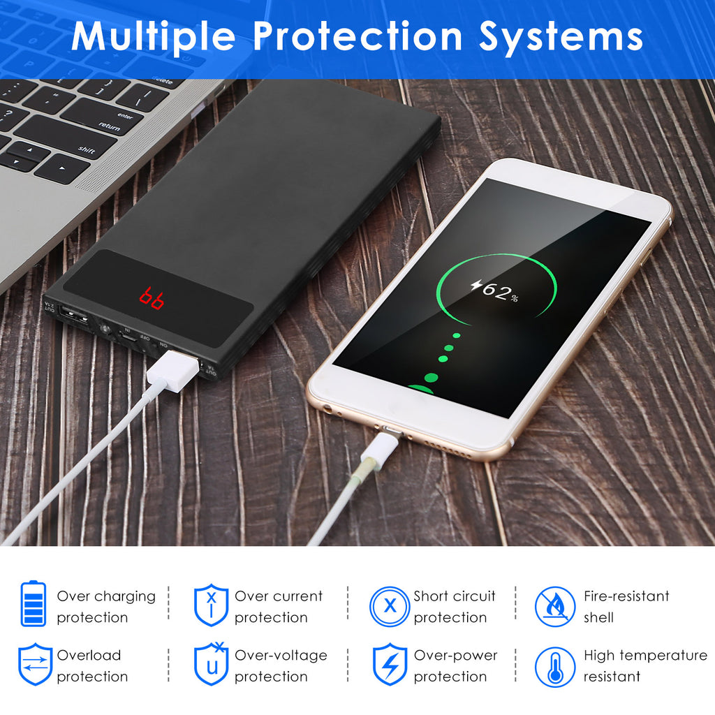 1Pc 20000mAh Power Bank Chargeur de téléphone ultra-mince Double Port USB Lampe de poche Batterie Rester D