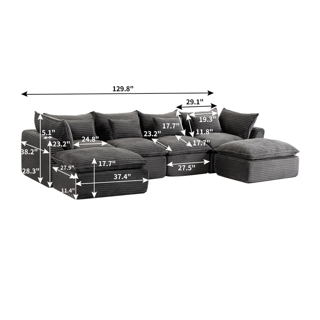 129,8" Largeur Cloud Couch Oversize Modular Sectional Canapé Vrai Relax Comfy Coupes Wide&De
