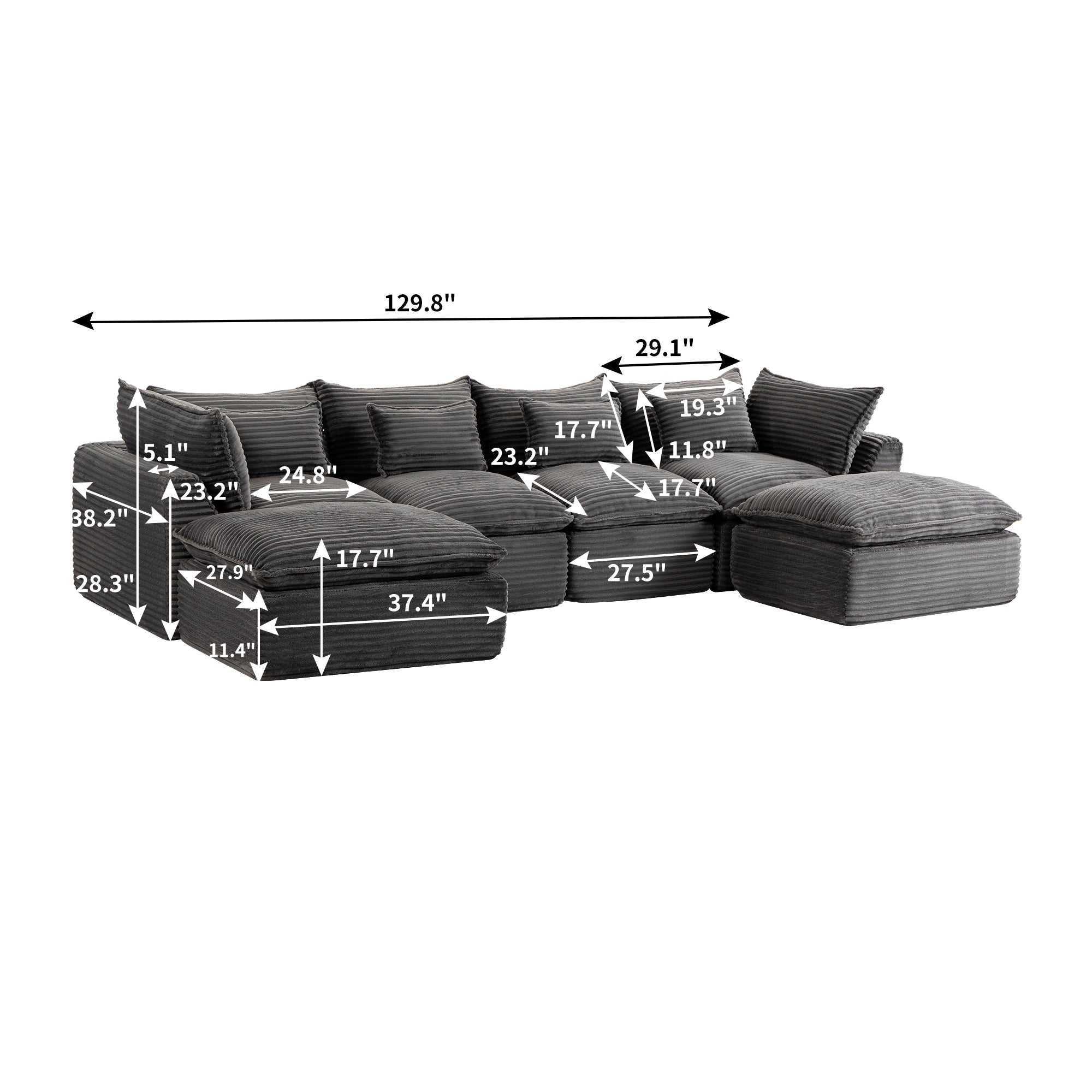 129,8" Largeur Cloud Couch Oversize Modular Sectional Canapé Vrai Relax Comfy Coupes Wide&De