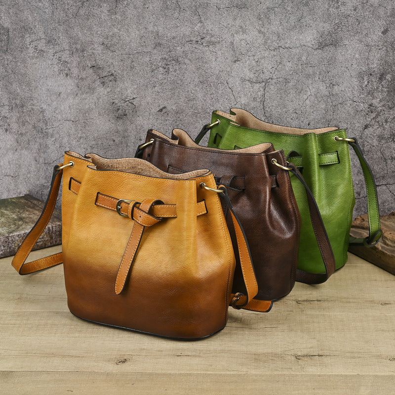 Top-grain Cowhide Couleur solide Sac à épaule unique pour femmes de grande capacité