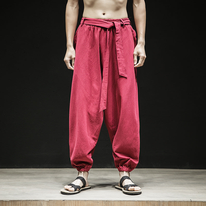 Pants de style chinois de printemps et d'été Largeur de bande élastique pour hommes
