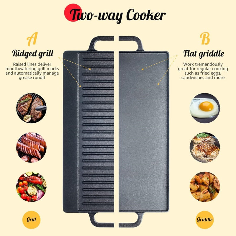 Assiette en fonte Fer réversible BBQ Pâte à frire Grille double face