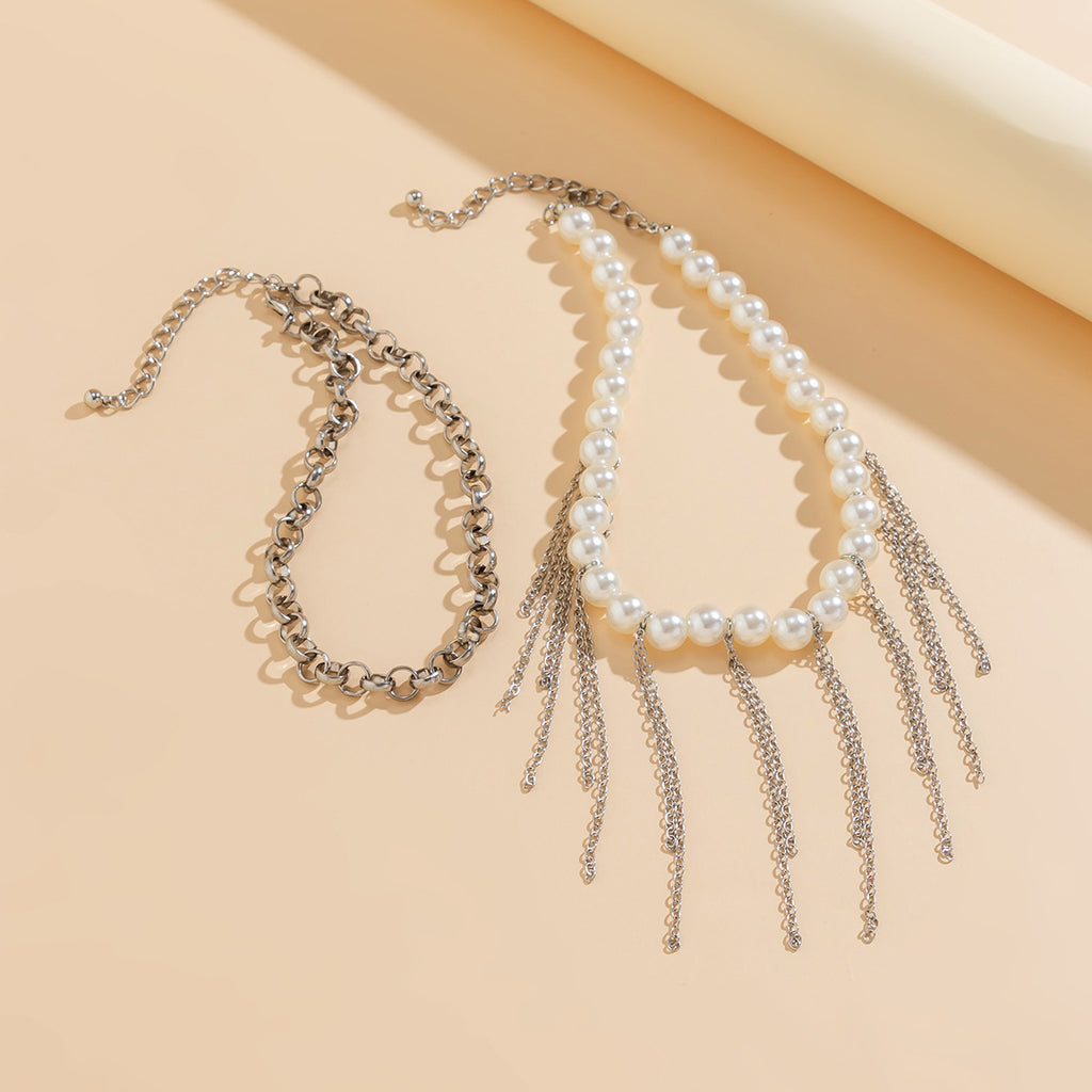 Pearl Tassel Fun Design Double couche Collier rétro Accessoires pour femmes