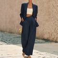 Pantalon bi-pièce pour femmes de couleur unie et pantalon à large jambe