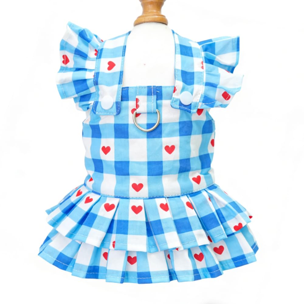 Rouge Plaid petite robe de chien fille printemps vêtements de chat avec patron de coeur été robes de Pet Fo