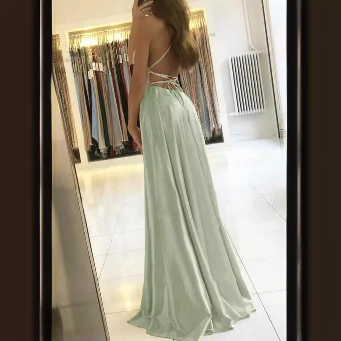 Robe de style européen et américain longue d'Amazon Slim Strap dos à dos Robe haute fente Danc