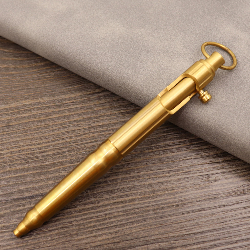 Stylo tactique en métal de type bolt en cuivre pur rétro