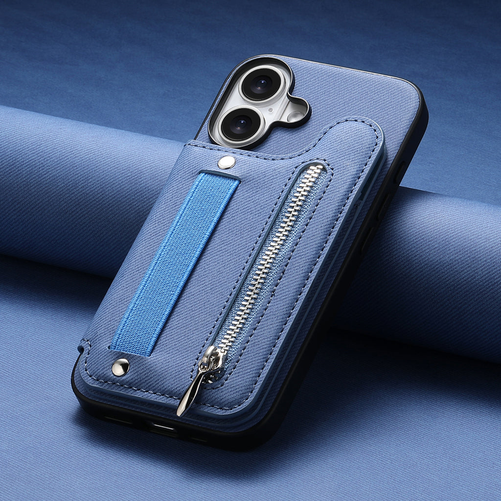 Etui de téléphone en cuir avec support et fermeture éclair