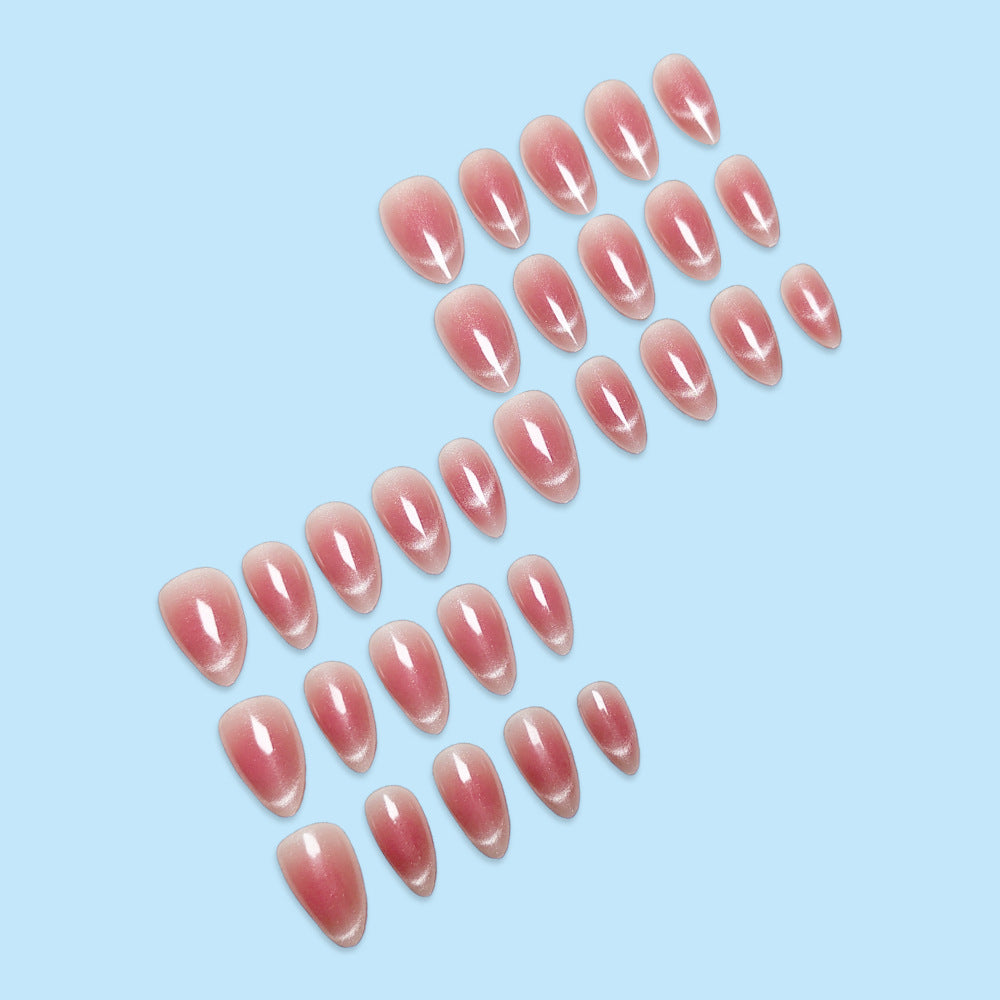 Stickers 30 pièces en forme d'amande courte à ongles à pression à oeil de chat Art à ongles en rouge Gradient C