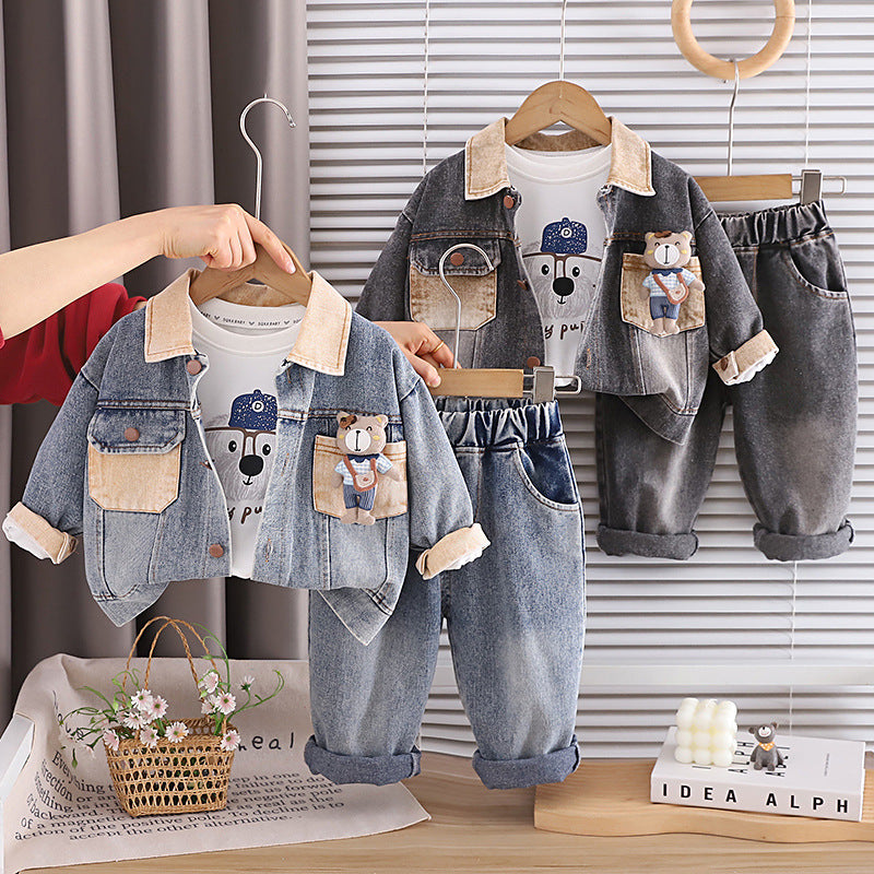 Ensemble de trois pièces en denim élégant à manches longues pour garçon