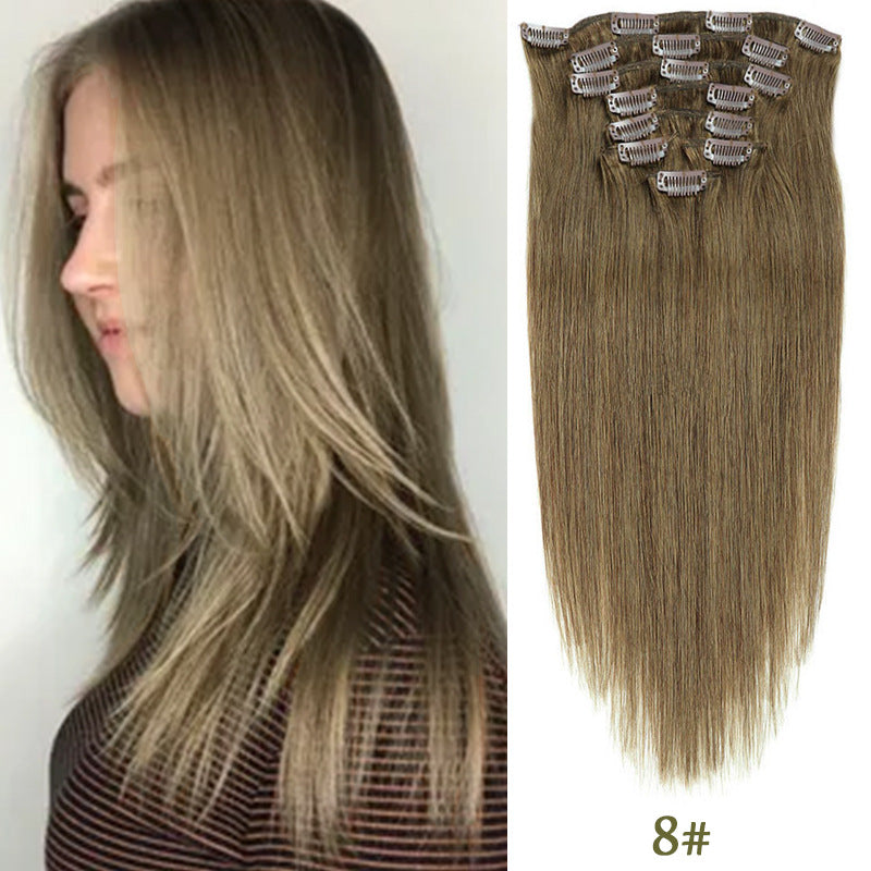 Clip-in cheveux réels cheveux humains sept-pièces ensemble 14 pouces 70g extensions de cheveux Perruque