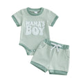 Bébé garçon rayé Brodé MAMA Romper et shorts ensemble deux pièces