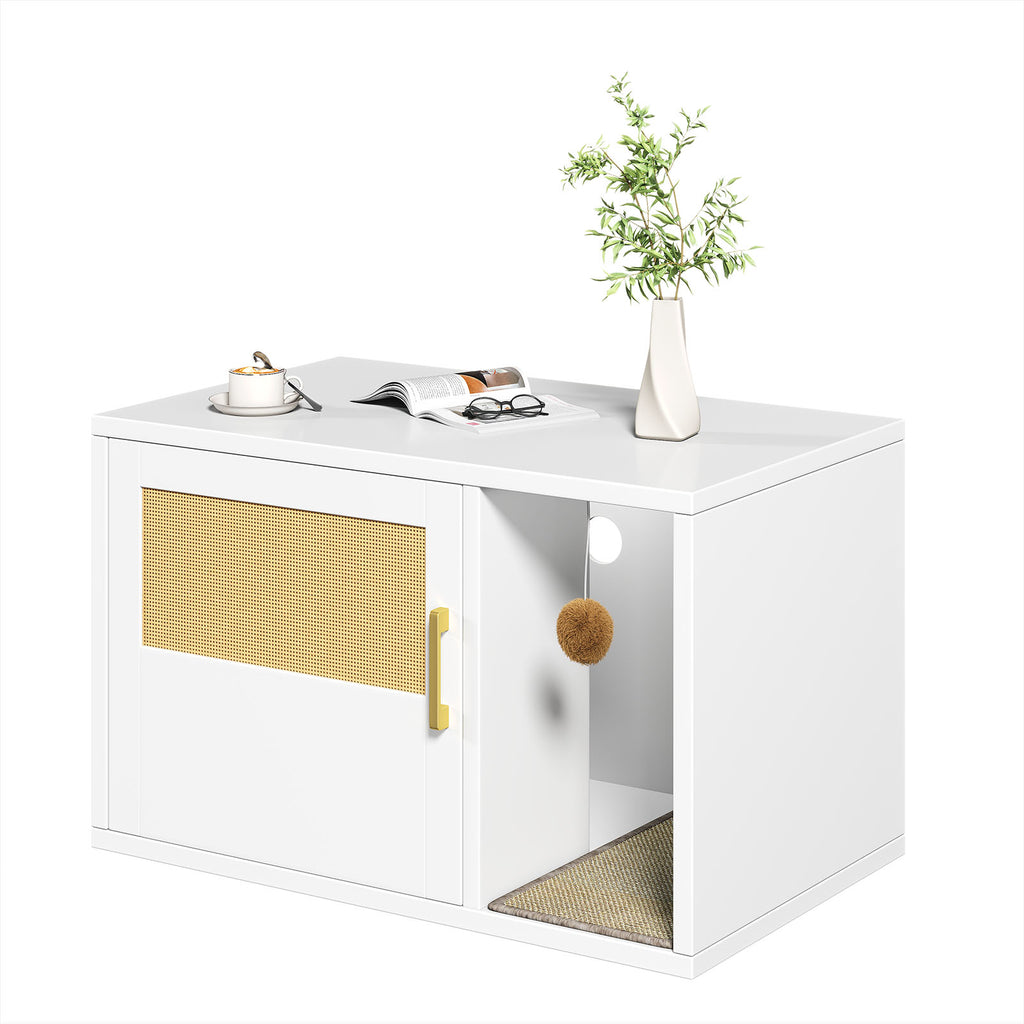 Cat Litter Box Cabinet multifonctionnel blanc moderne Maison de chat Salle de toilettes Table d'extrémité pour Bedro