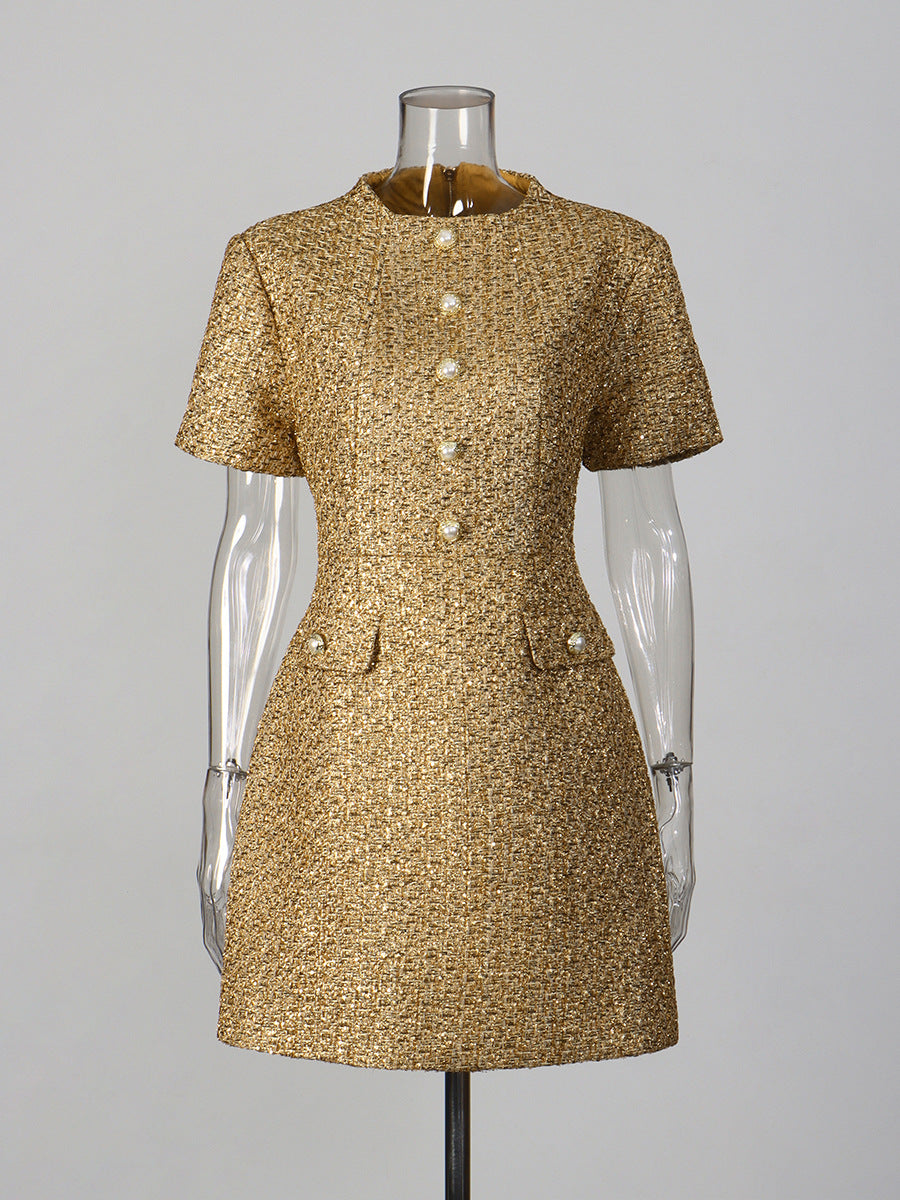 Mini robe de tweed or